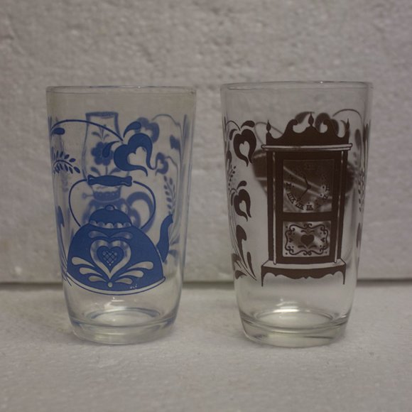 Vintage Set of 2 Swanky Swig Antique Pattern Juice Glasses 4 Ounce Kraft - Picture 3 of 5